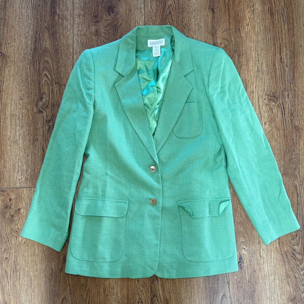VTG Lands End Linen Bright Green Blazer Jacket Womens Size 10 USA Made 90s retro